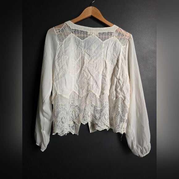 Adora Bone Cream Jamie Embroidered Blouse Sz M/L NWT Lace Embroidered Sheer - Picture 2 of 13